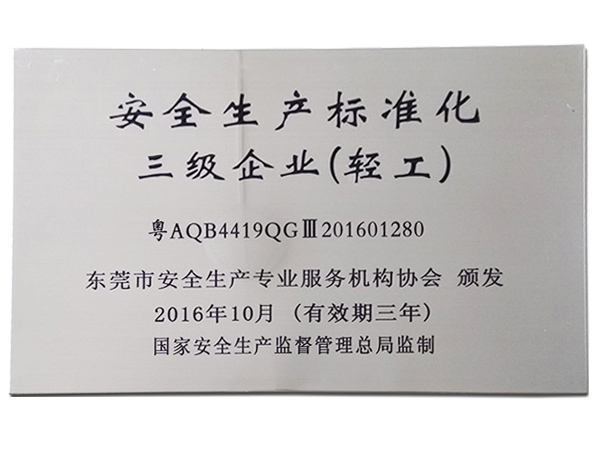 安全（quán）生产标准化三级企业